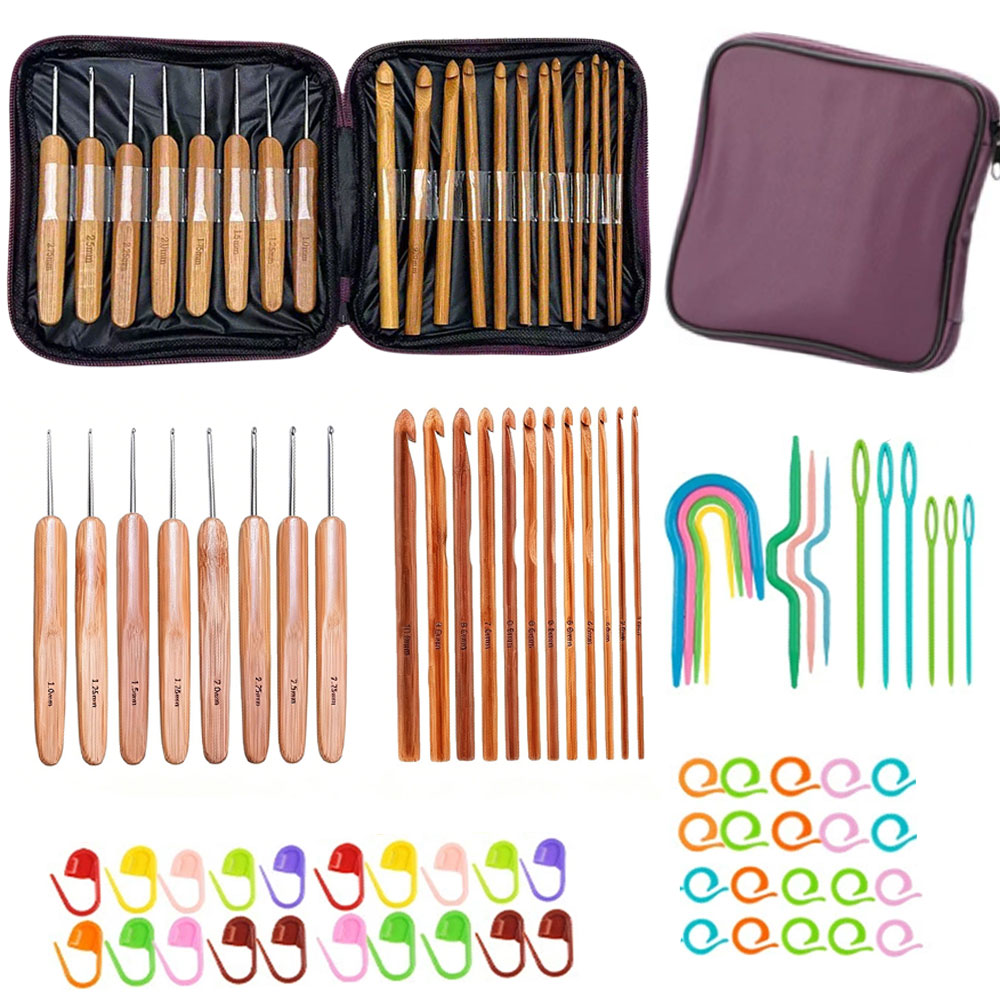 Sewing - 74-teiliges Bambus-Häkelnadel-Set Garn-Webwerkzeuge mit Tragbarer Aufbewahrungstasche