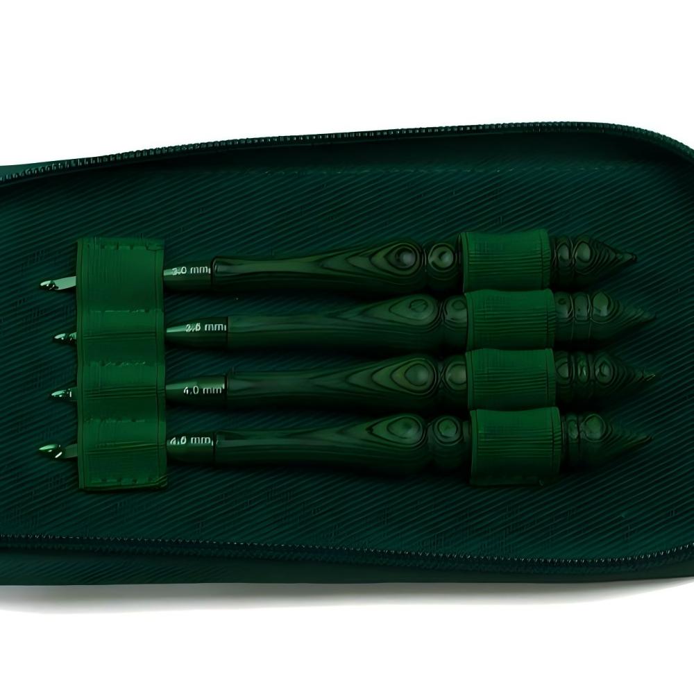 Wooden Crochet Hooks Ergonomic Handle - Häkelnadel-Set, grün, mit Kunstholzgriff, 8 Stück,