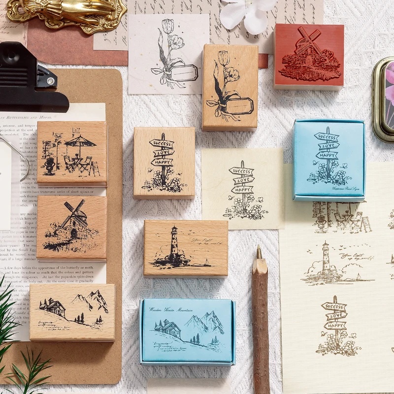 Vintage-Holzstempel mit Gummig – Scrapbooking Bewertung und Preis